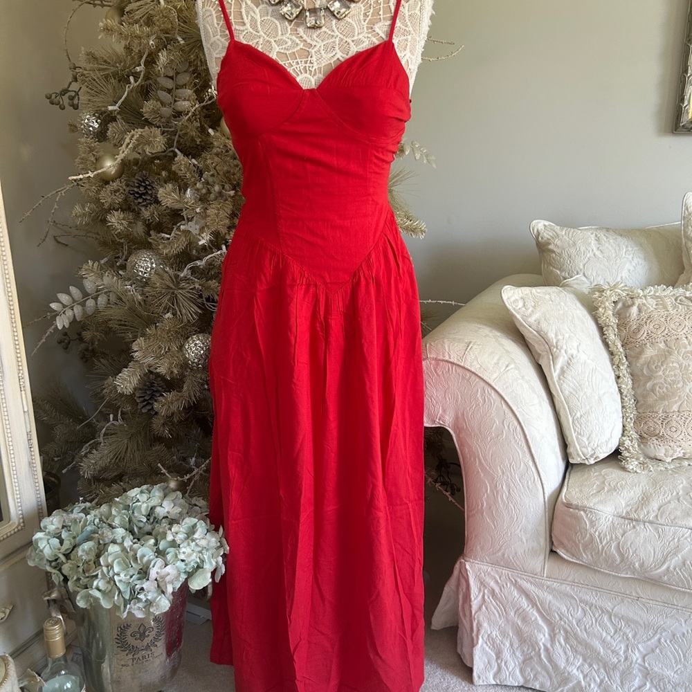 New! Red Spaghetti Strap Maxi Dress